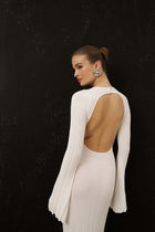 Fine Knit Longsleeve Open Back Maxi Dress - White Shimmer
