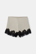 Satin Lace Detail Shorts - Champagne/Black