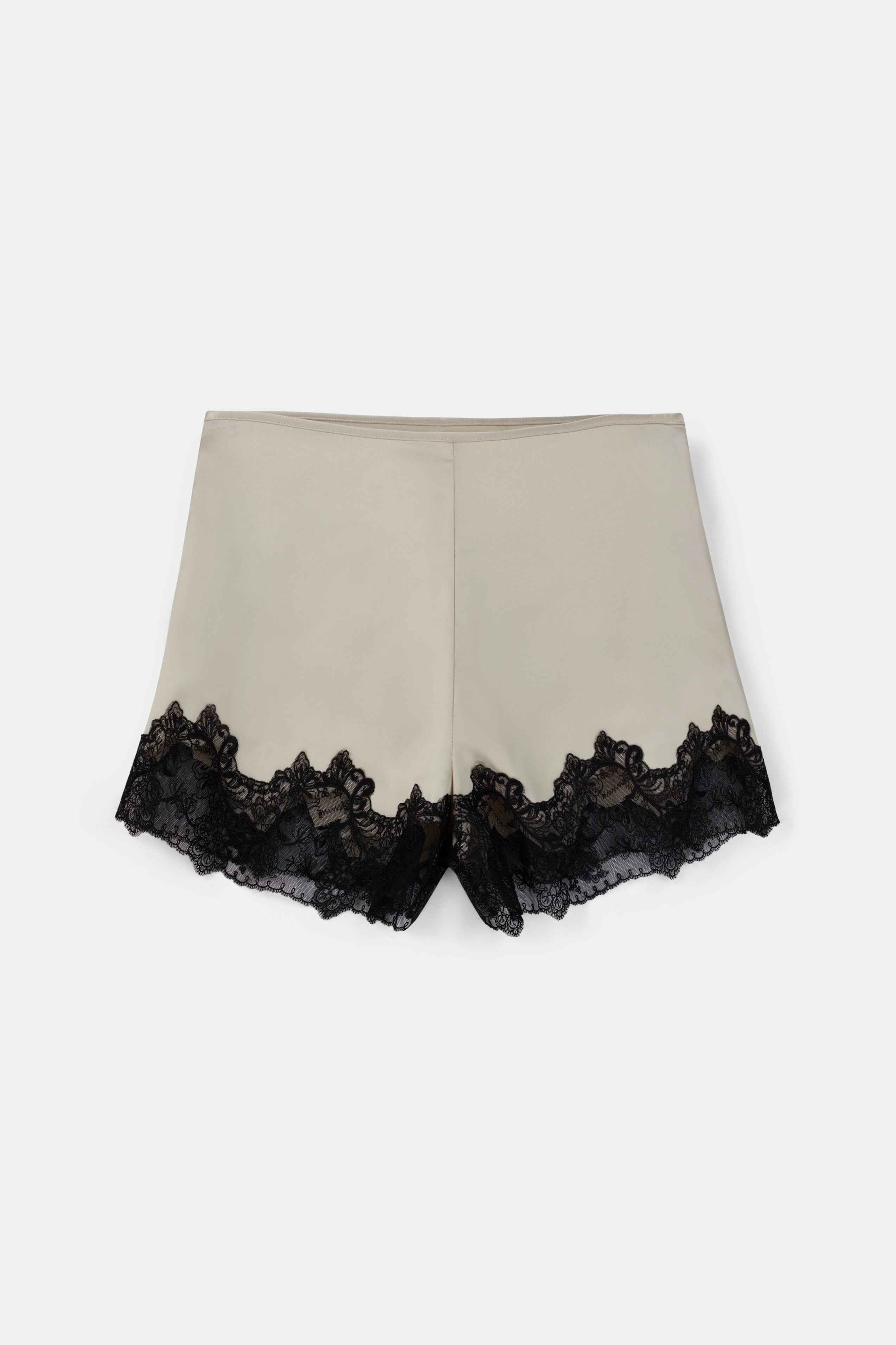 Satin Lace Detail Shorts - Champagne/Black