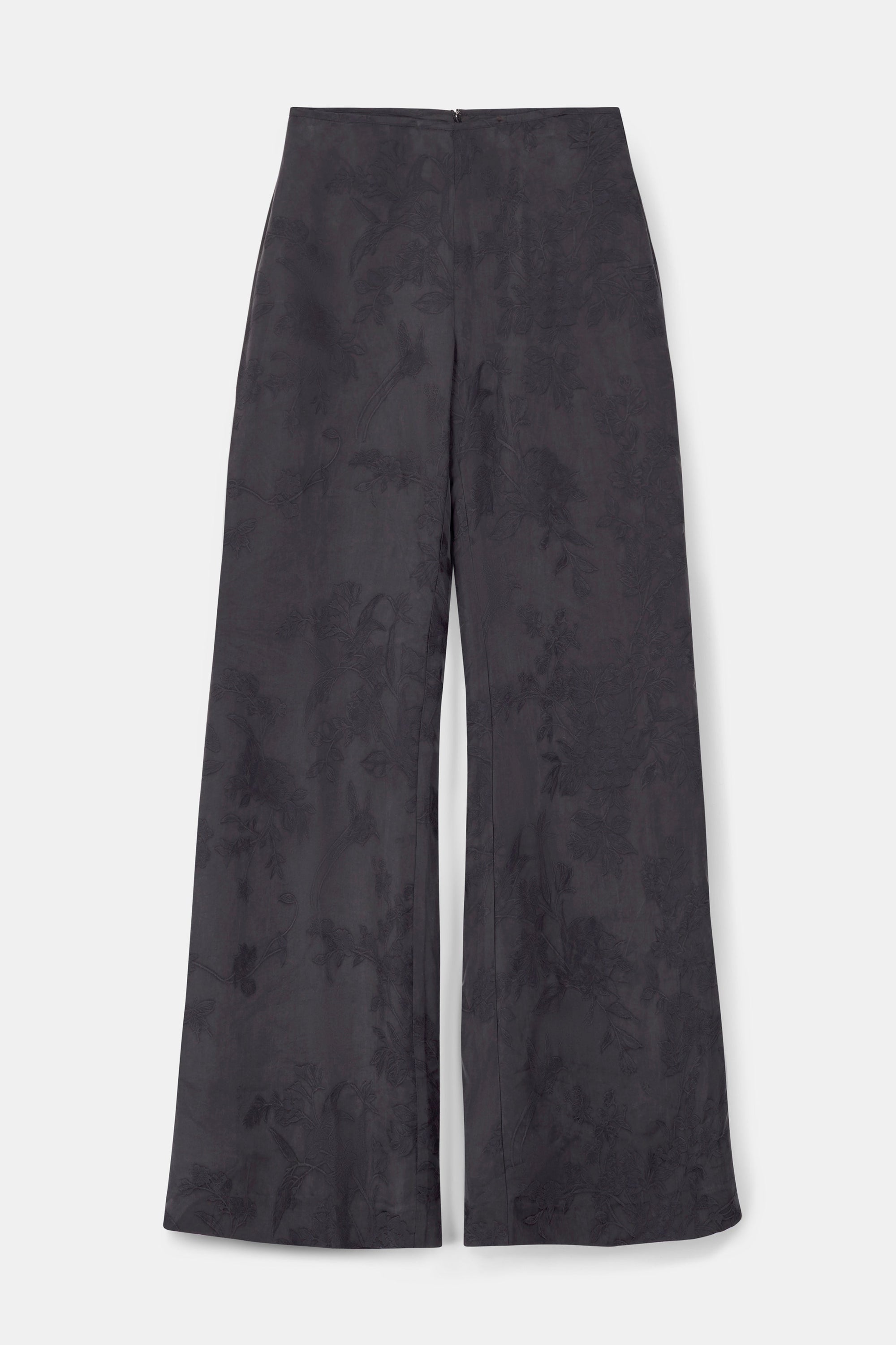Cupro Jacquard Tailored Wide Leg Trousers - Charcoal