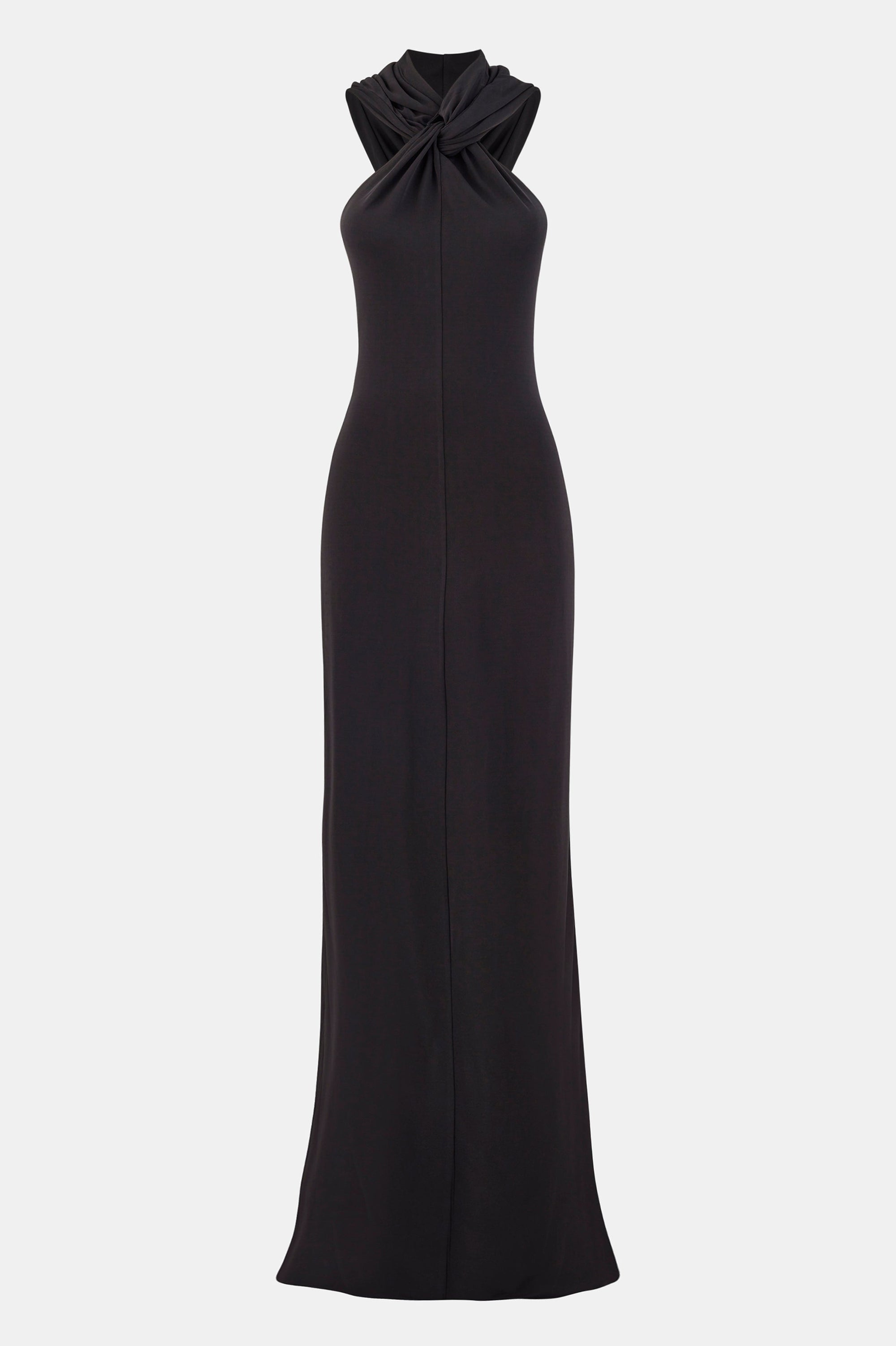 Hooded Halterneck Maxi Dress - Black