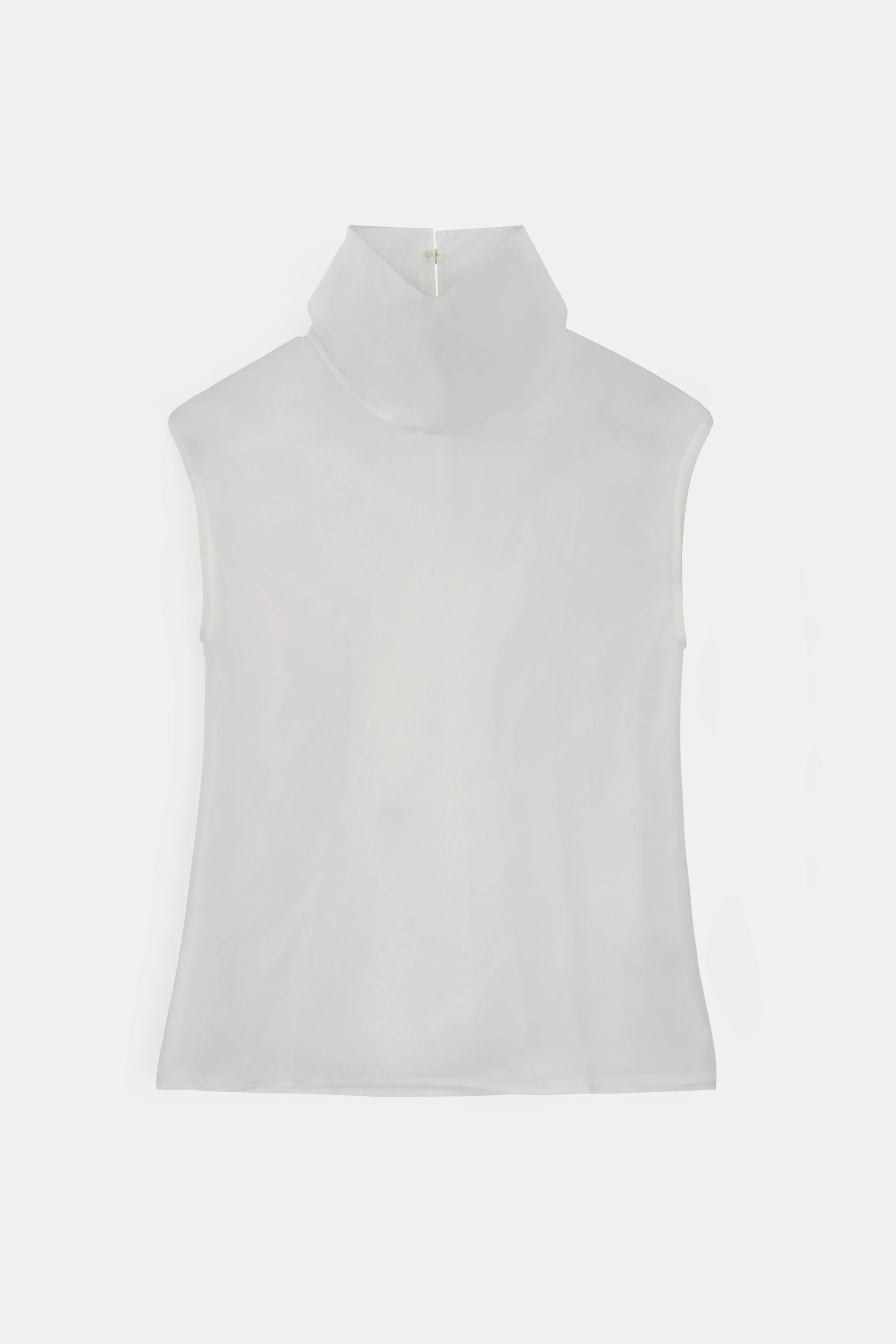 Sheer Organza Funnel Neck Blouse - Cream