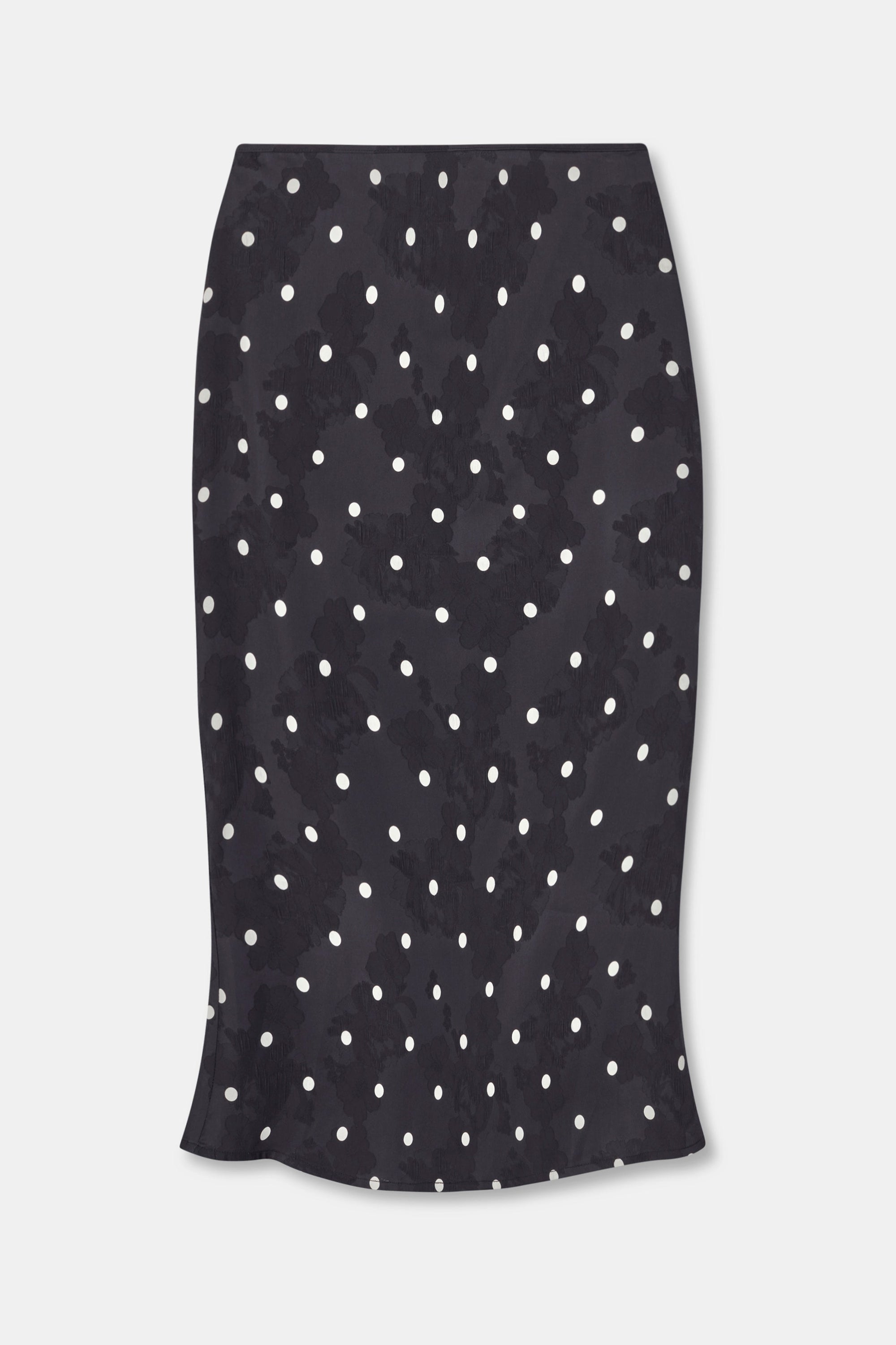 Satin Jacquard Polka Dot Midi Skirt - Black Polka Dot