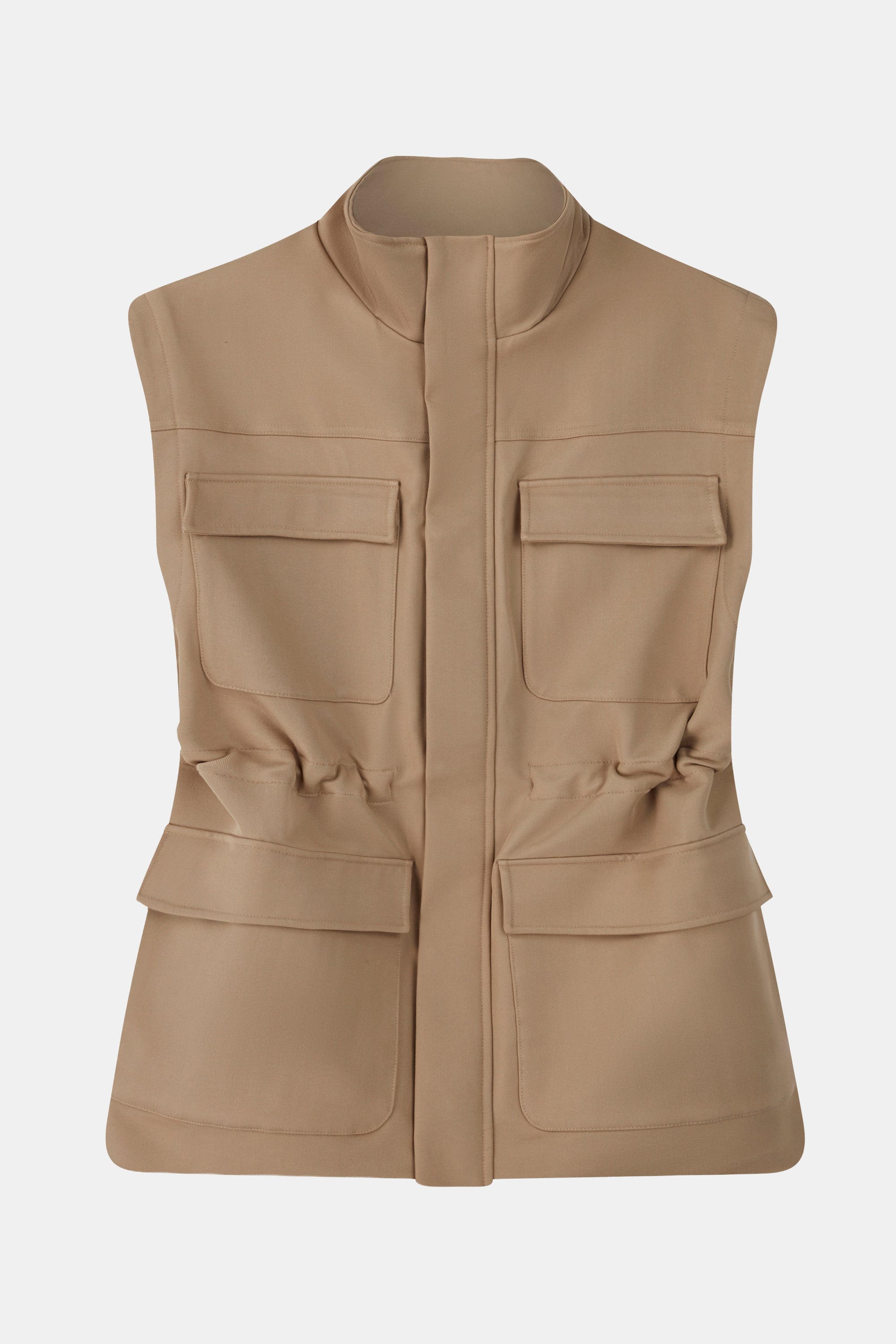 Cotton Sleeveless Utility Vest - Tan