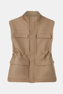 Cotton Sleeveless Utility Vest - Tan