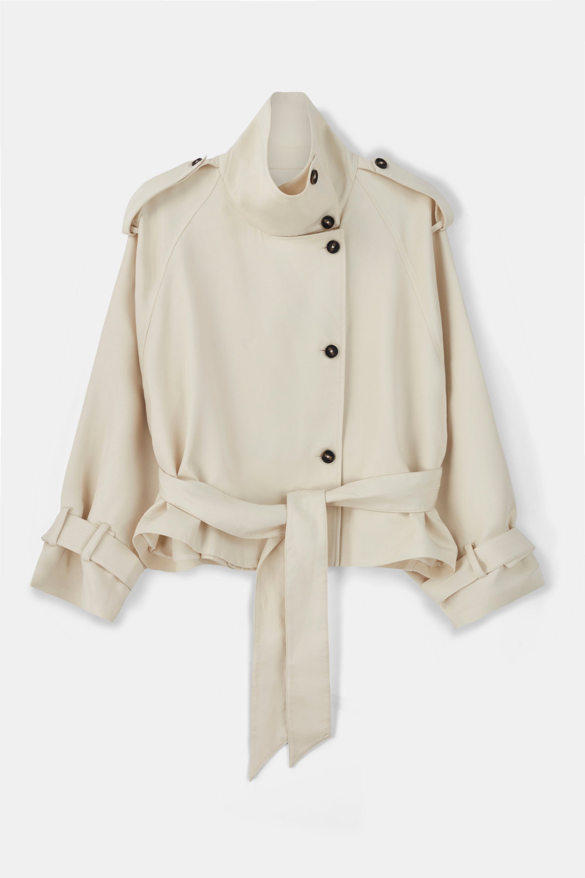 Cropped Funnel Neck Trench - Ecru