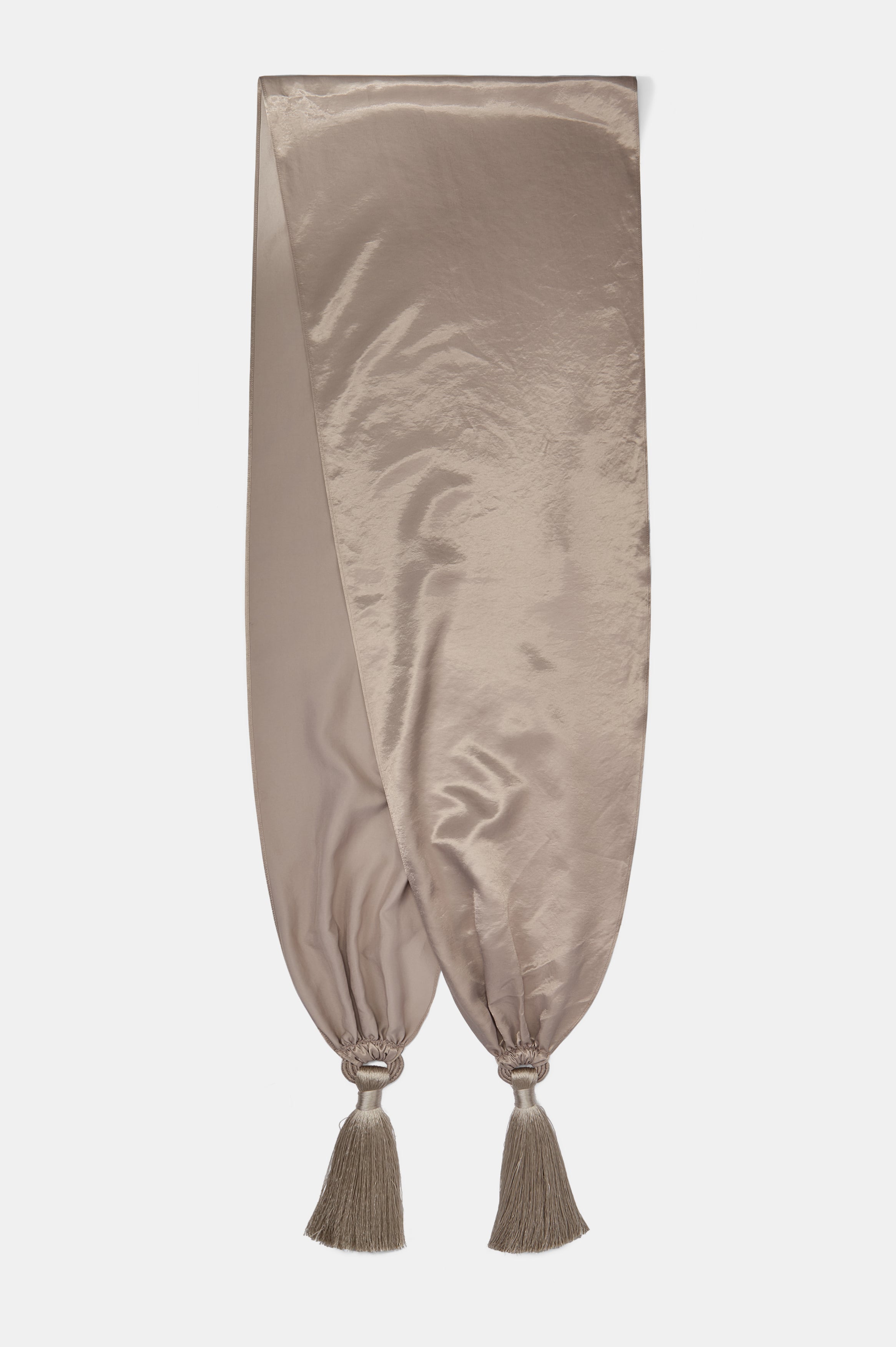 High Gloss Satin Tassel Shawl - Pebble