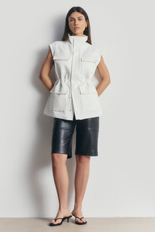 Cotton Sleeveless Utility Vest - White