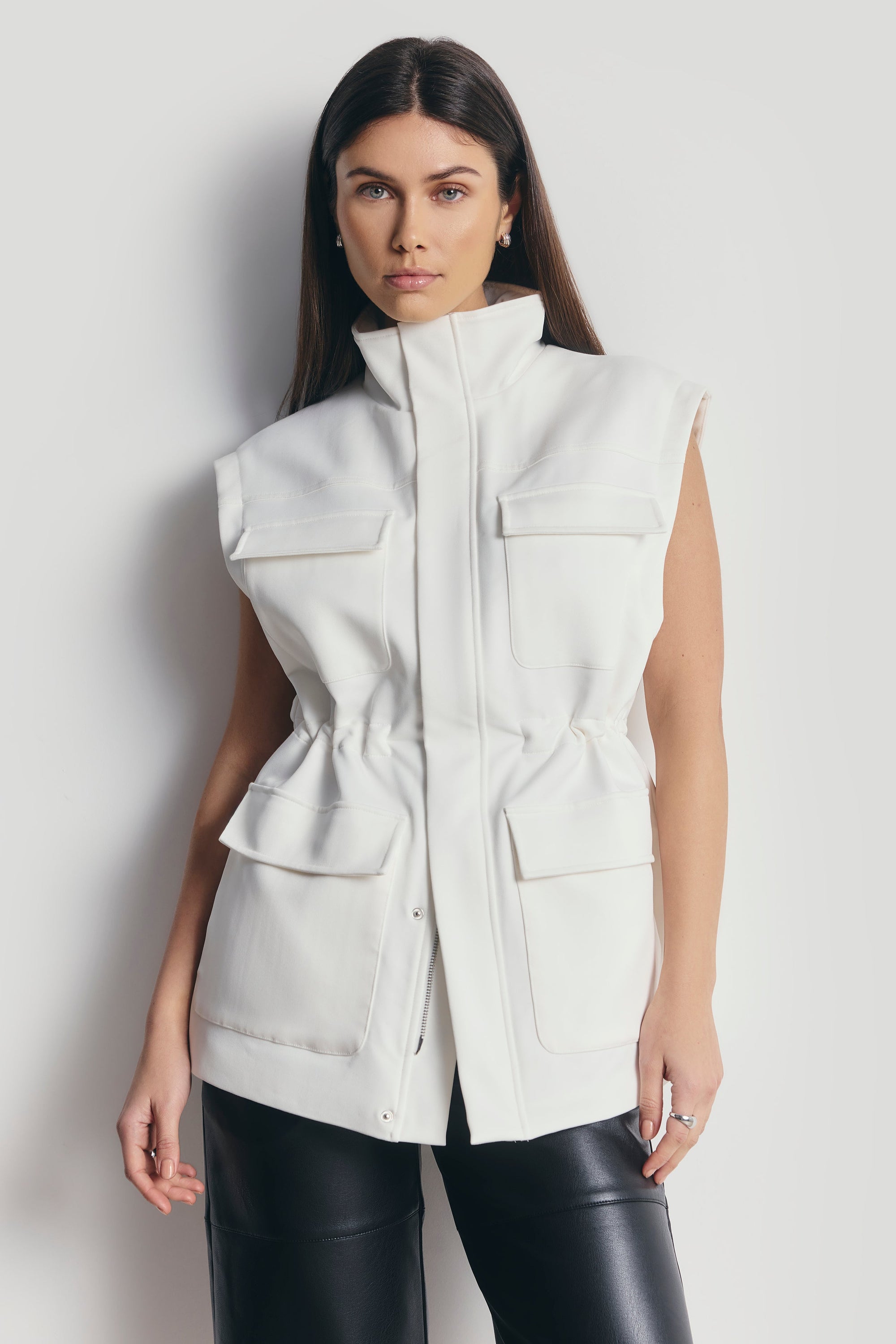 Cotton Sleeveless Utility Vest - White