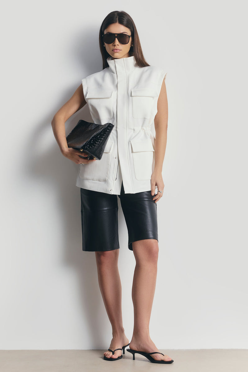 Cotton Sleeveless Utility Vest - White