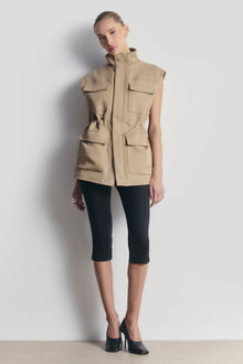 Cotton Sleeveless Utility Vest - Tan