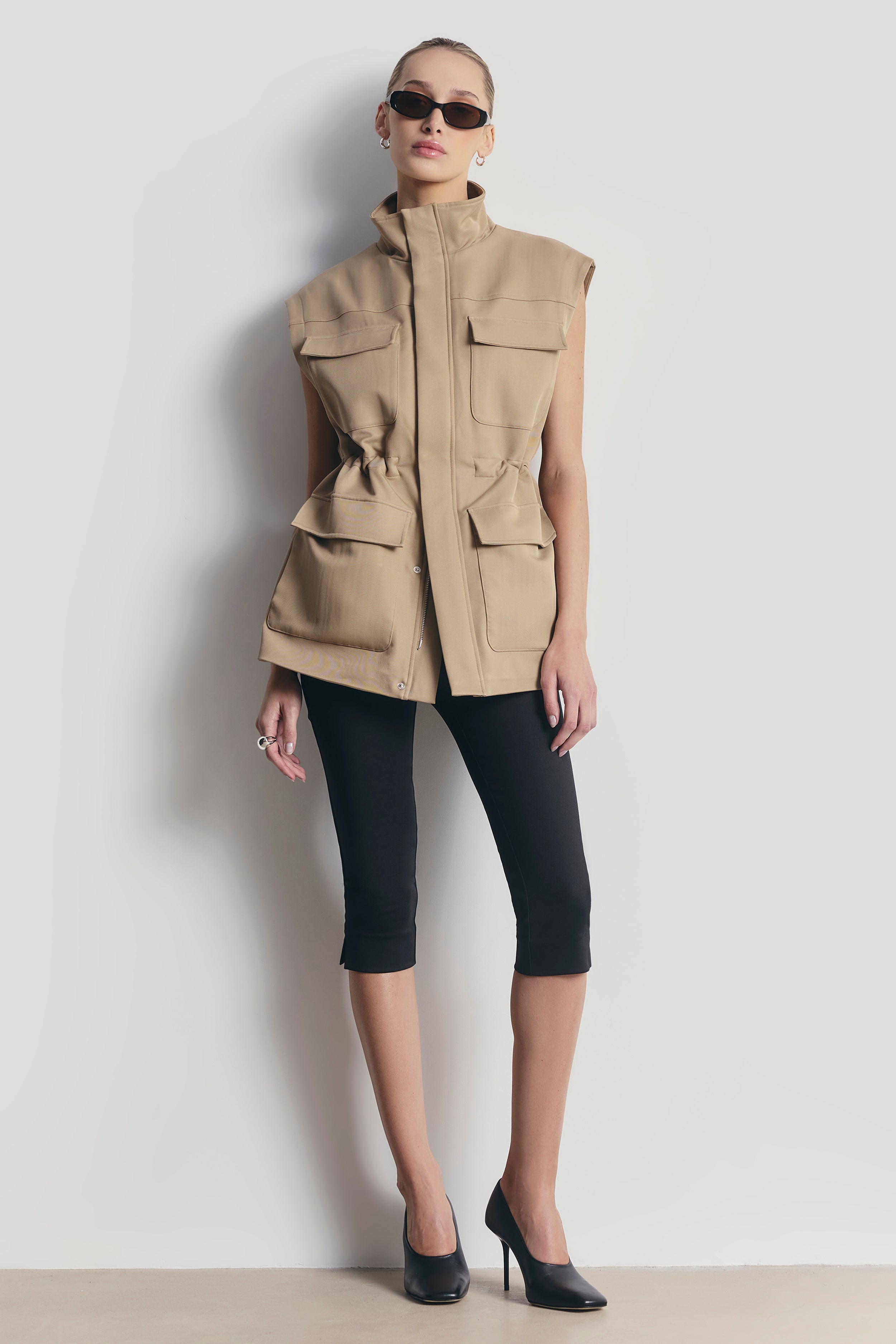 Cotton Sleeveless Utility Vest - Tan