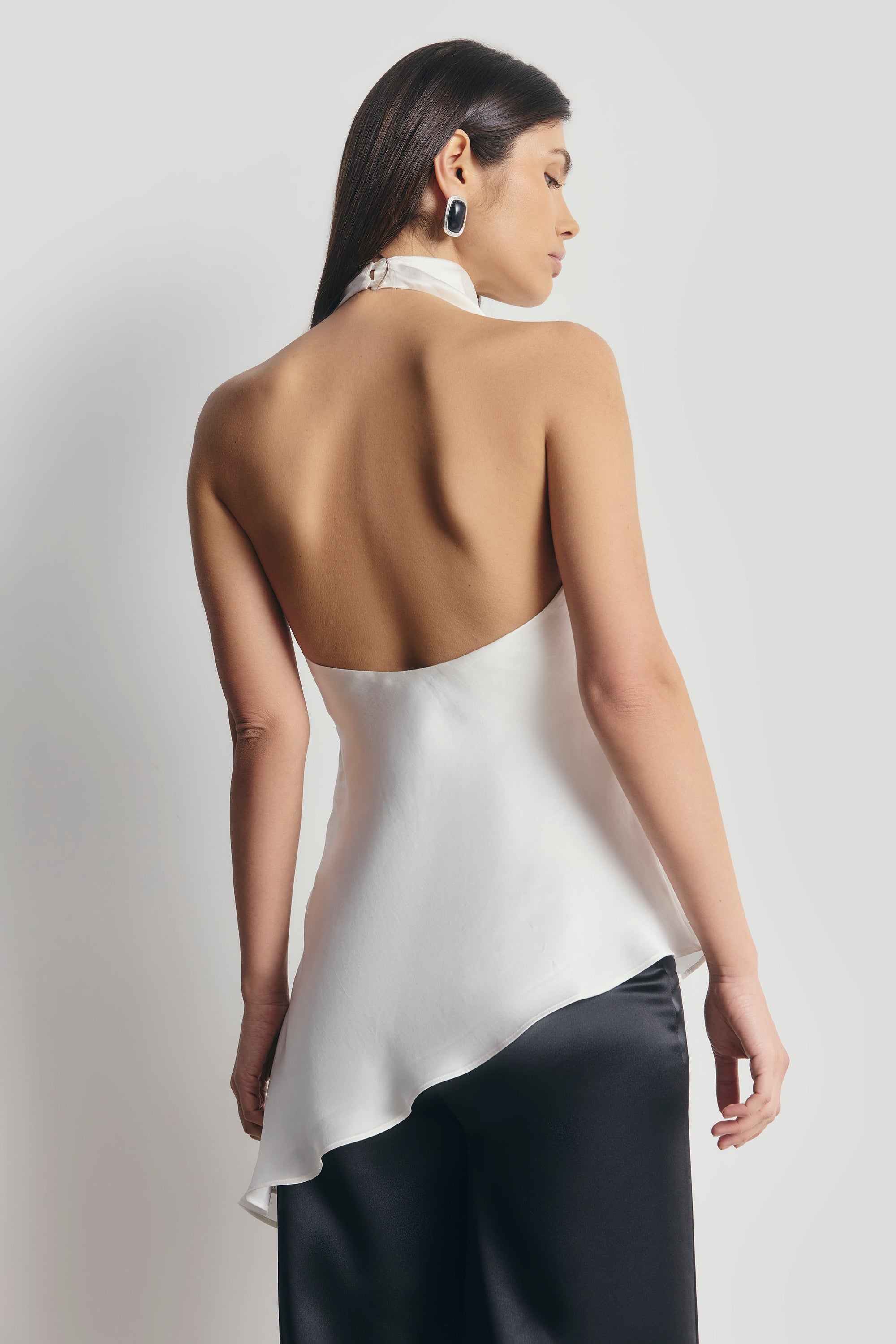 Cowl Neck Asymmetric Top - White
