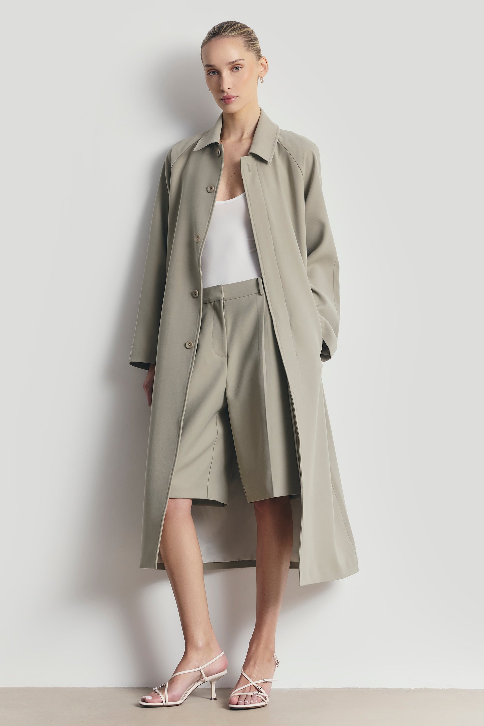 Tailored Dropped Waist Longline Shorts - Antique Sage