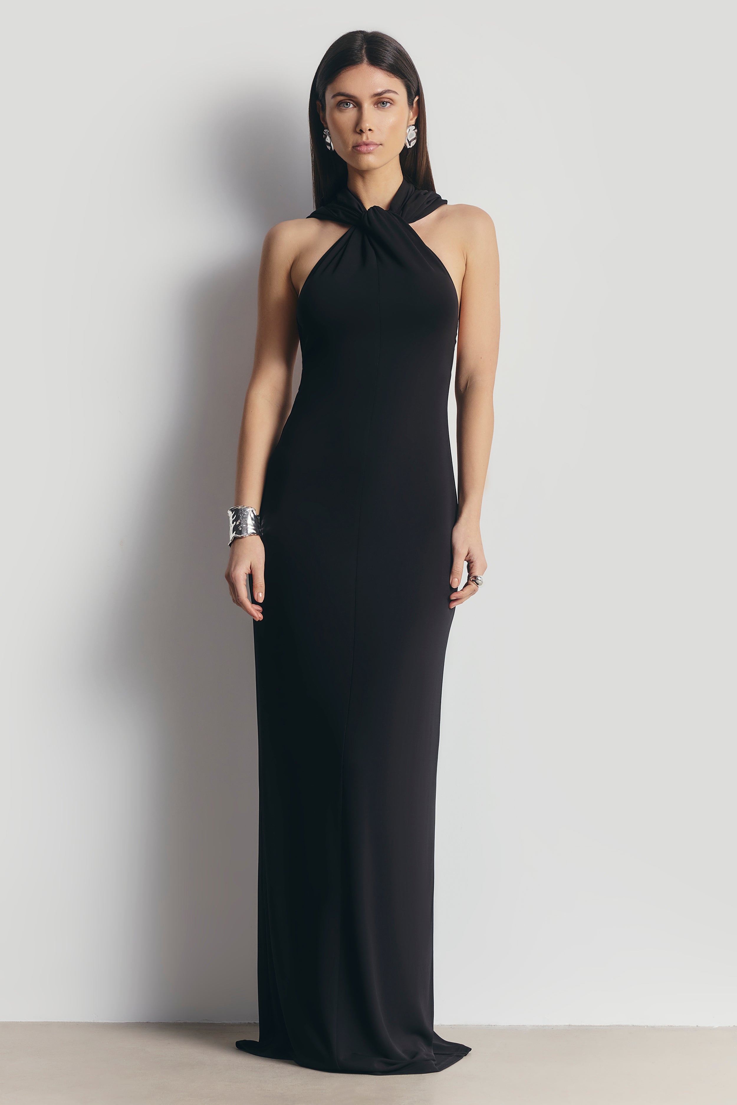 Hooded Halterneck Maxi Dress - Black