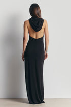 Hooded Halterneck Maxi Dress - Black