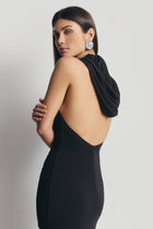 Hooded Halterneck Maxi Dress - Black