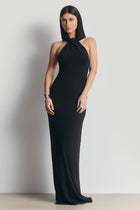 Hooded Halterneck Maxi Dress - Black