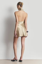 Satin Halterneck Scarf Mini Dress with Tassel - Bronze
