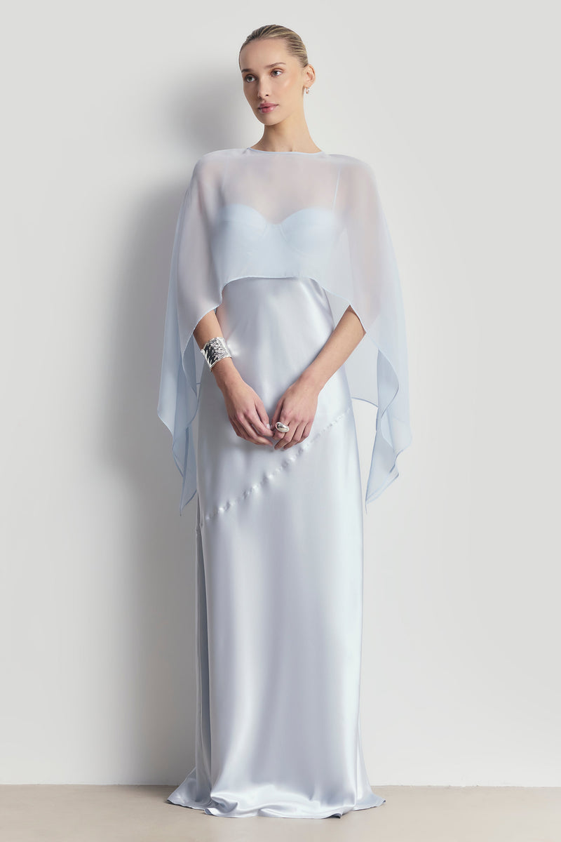 Sheer Chiffon Curved Hem Cape - Powder Blue