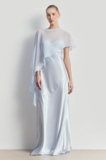 Sheer Chiffon Asymmetric Cape - Powder Blue