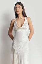 Satin Jacquard Asymmetric Panel Gown - Cream