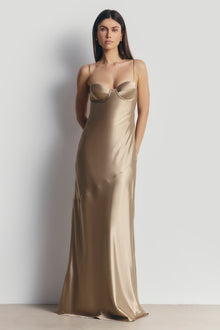 Satin Cup Detail Slip Dress - Bronze