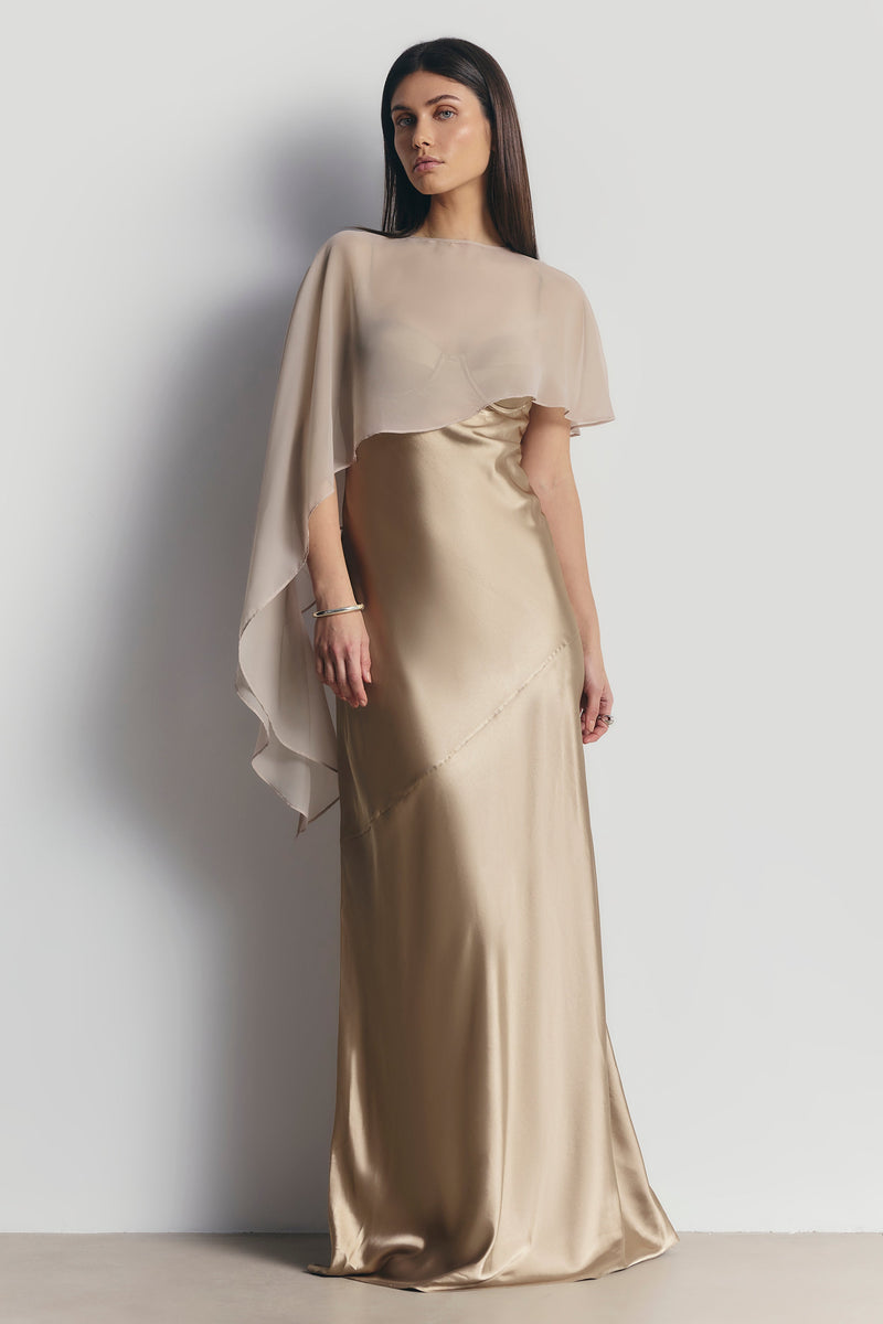 Sheer Chiffon Asymmetric Cape - Champagne
