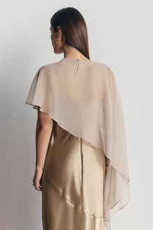 Sheer Chiffon Asymmetric Cape - Champagne