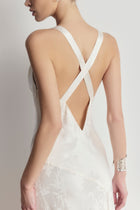 Satin Jacquard Asymmetric Panel Gown - Cream