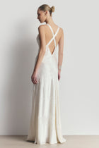 Satin Jacquard Asymmetric Panel Gown - Cream