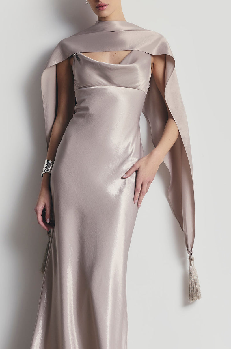 High Gloss Satin Tassel Shawl - Pebble