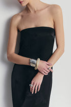 Satin Jacquard Strapless Maxi Dress - Black