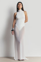Sheer High Neck Racerback Gown - White