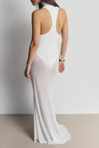 Sheer High Neck Racerback Gown - White