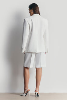 Satin Detail Single Breasted Blazer - White