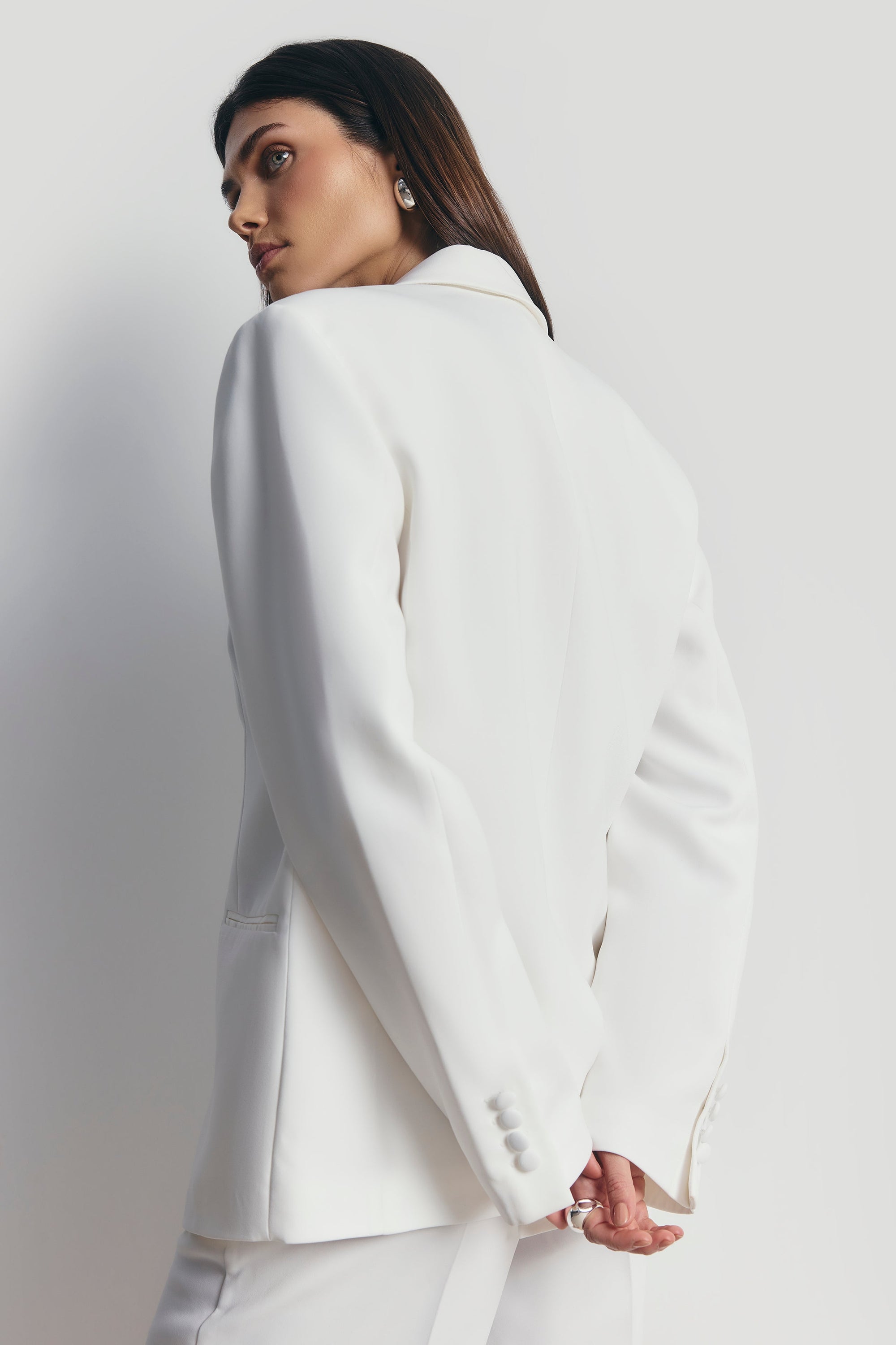 Satin Detail Single Breasted Blazer - White