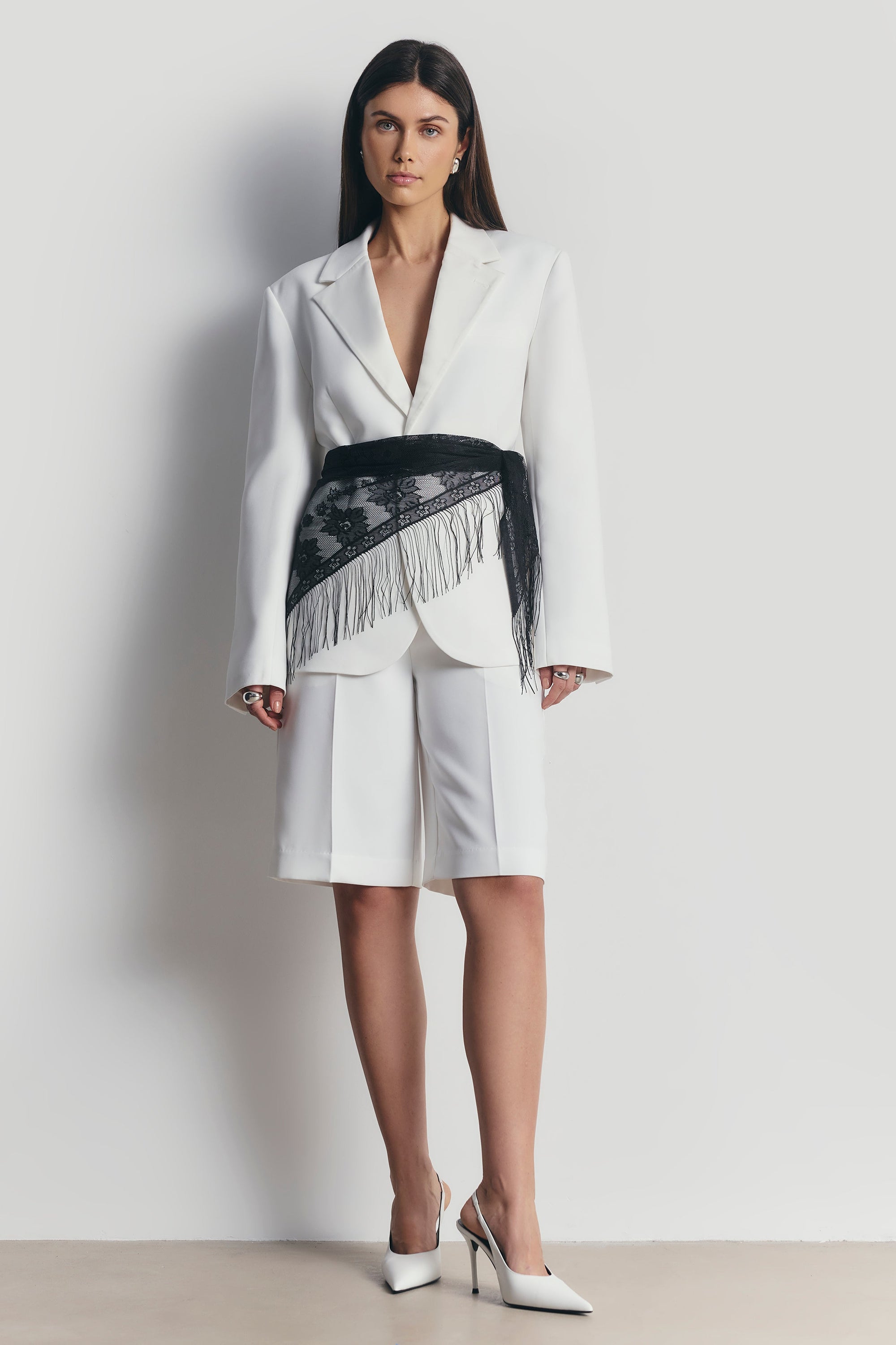 Lace Scarf with Fringing - Black