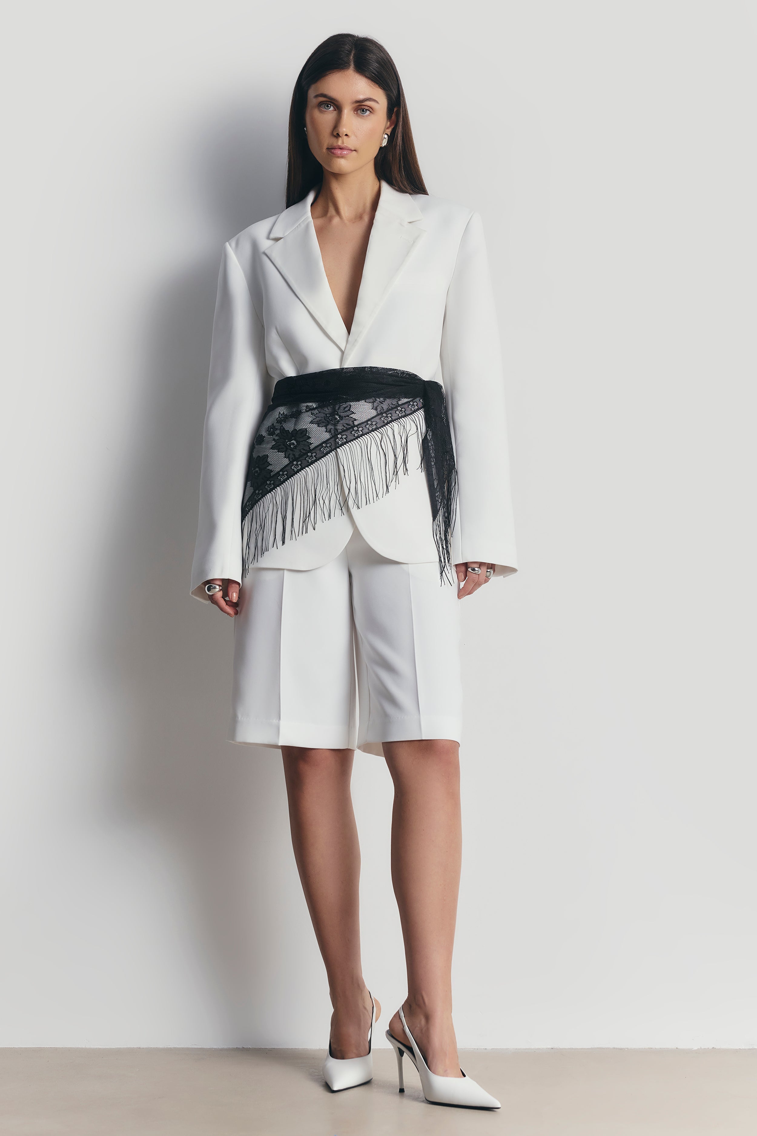 Satin Detail Longline Shorts - White