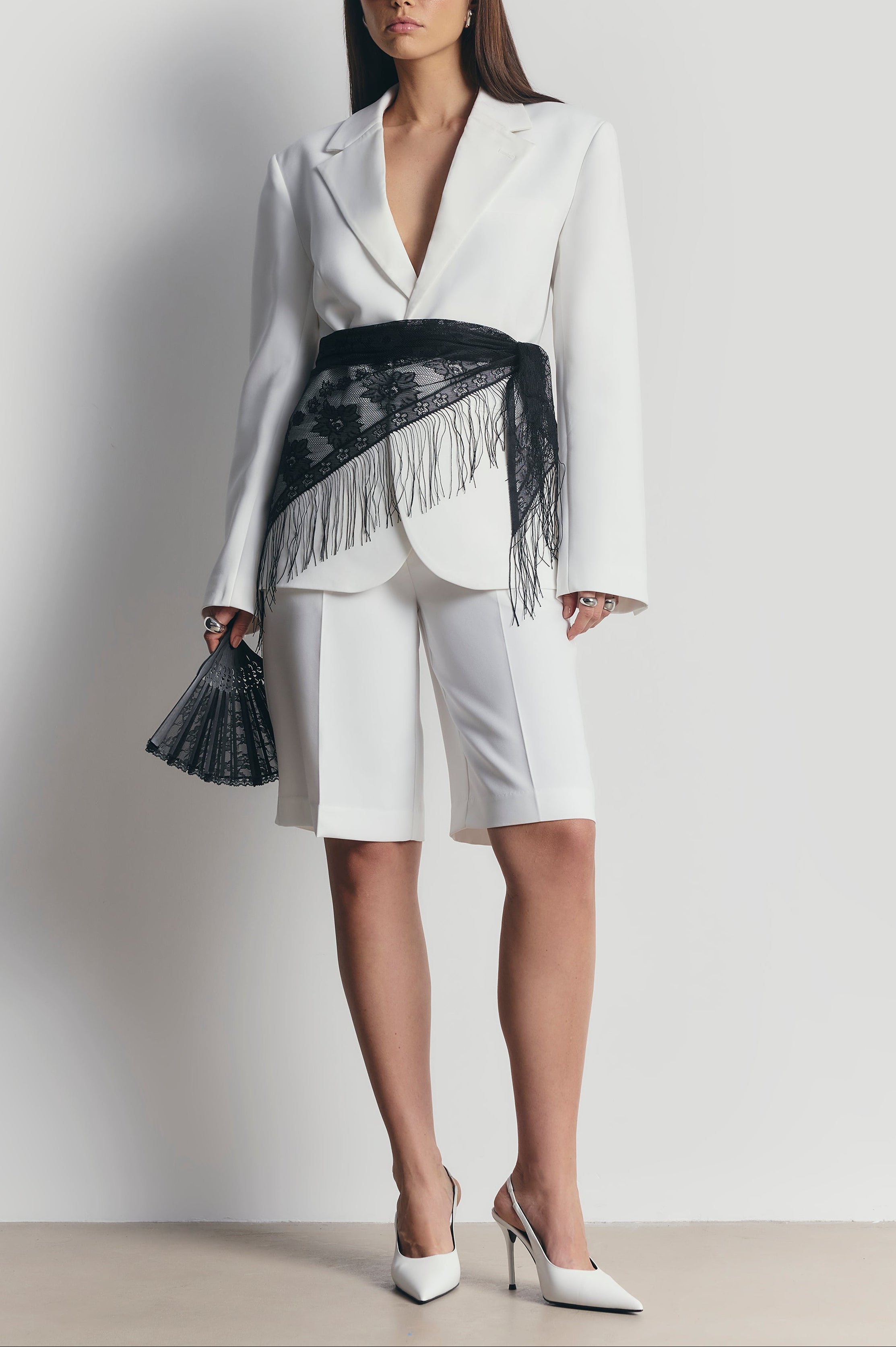 Lace Scarf with Fringing - Black