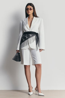 Satin Detail Single Breasted Blazer - White