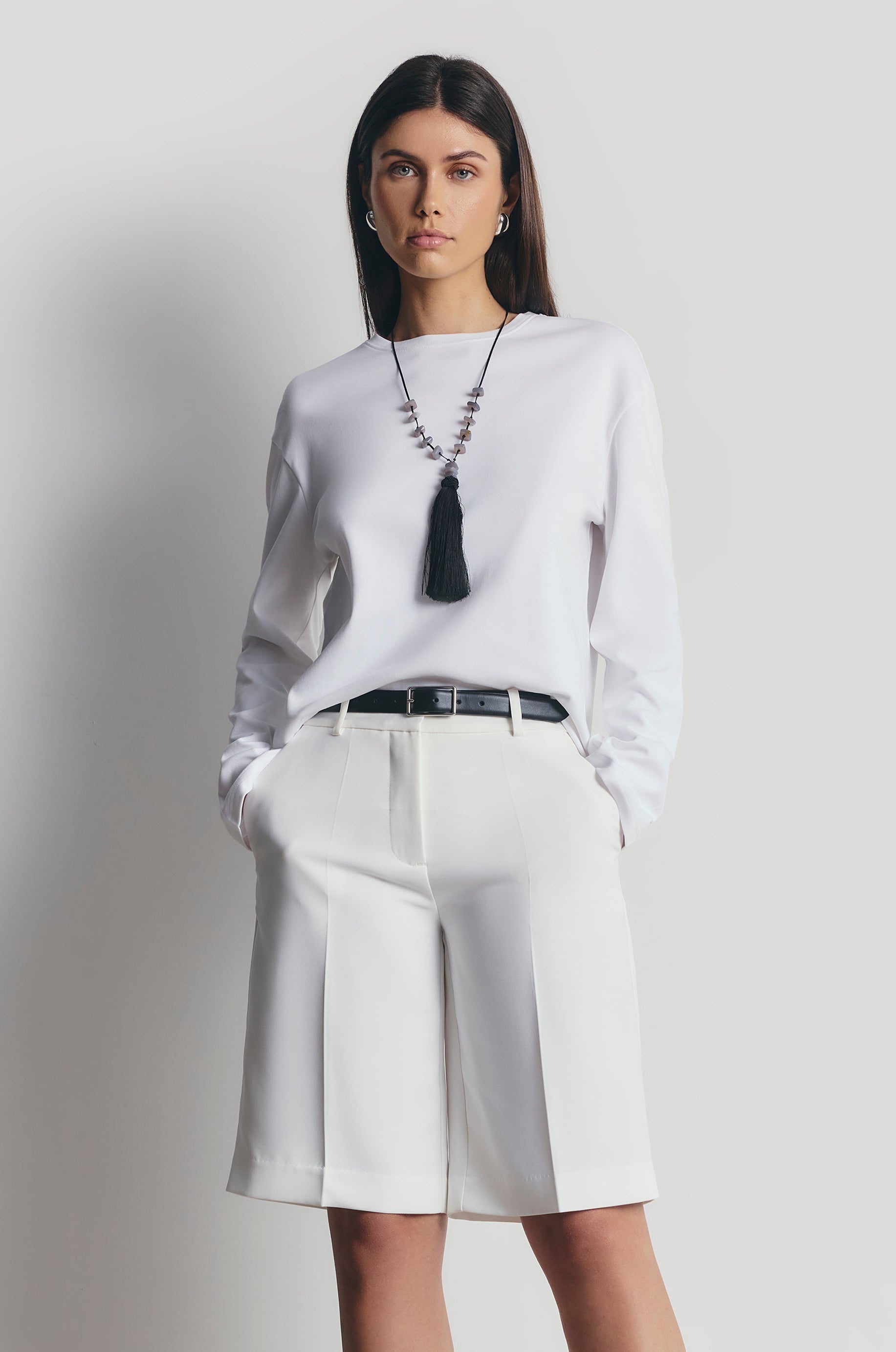 Satin Detail Longline Shorts - White