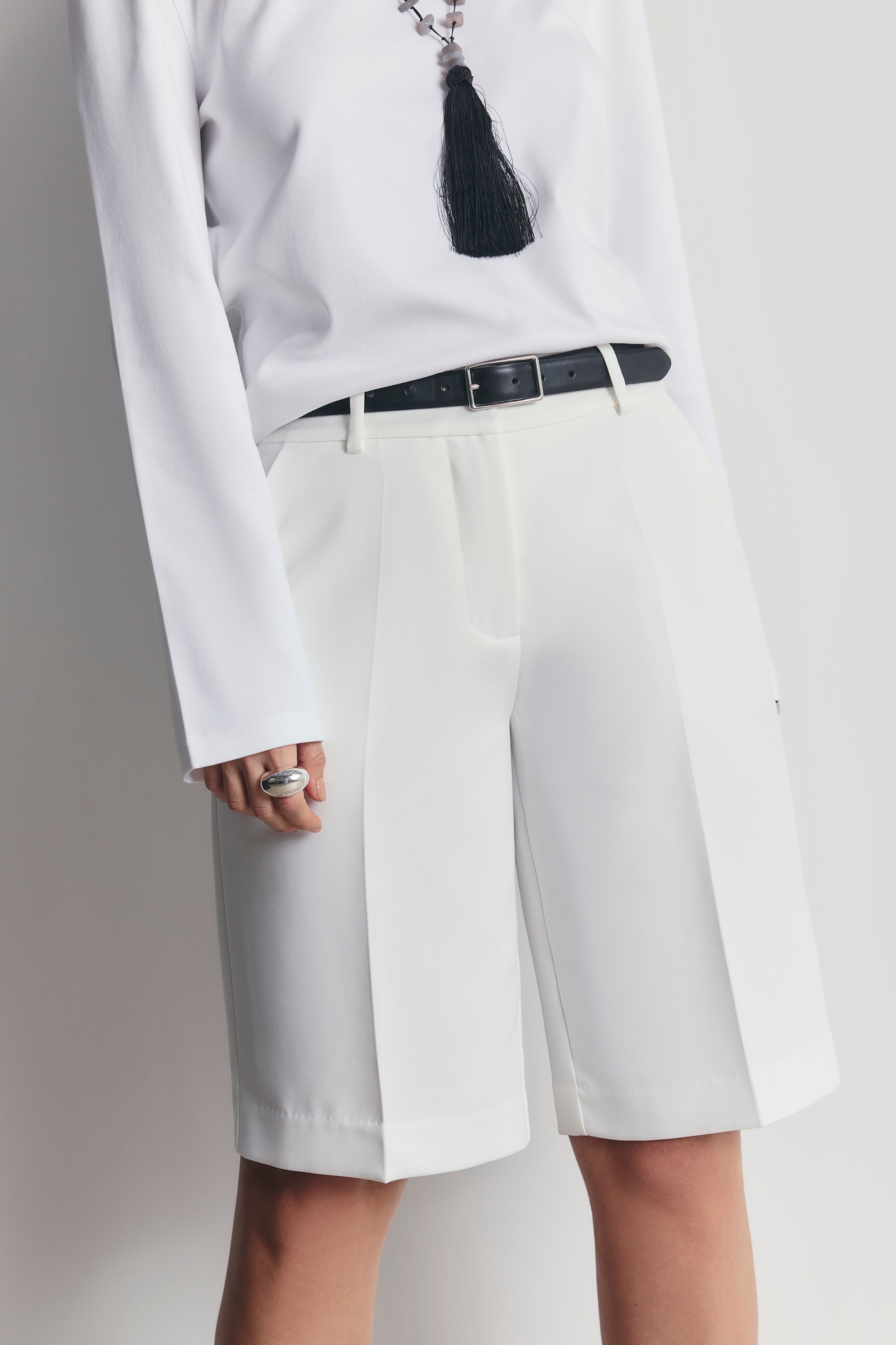 Satin Detail Longline Shorts - White