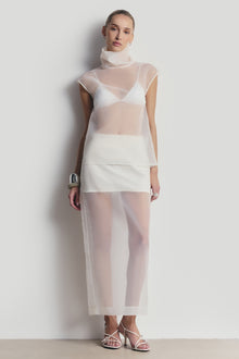 Sheer Organza Column Midi Skirt - Cream