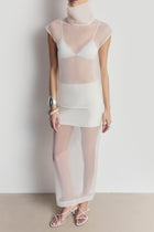 Sheer Organza Column Midi Skirt - Cream