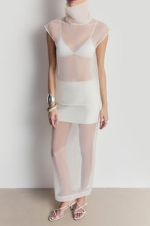 Sheer Organza Column Midi Skirt - Cream