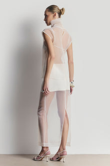 Sheer Organza Column Midi Skirt - Cream