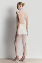 Sheer Organza Funnel Neck Blouse - Cream