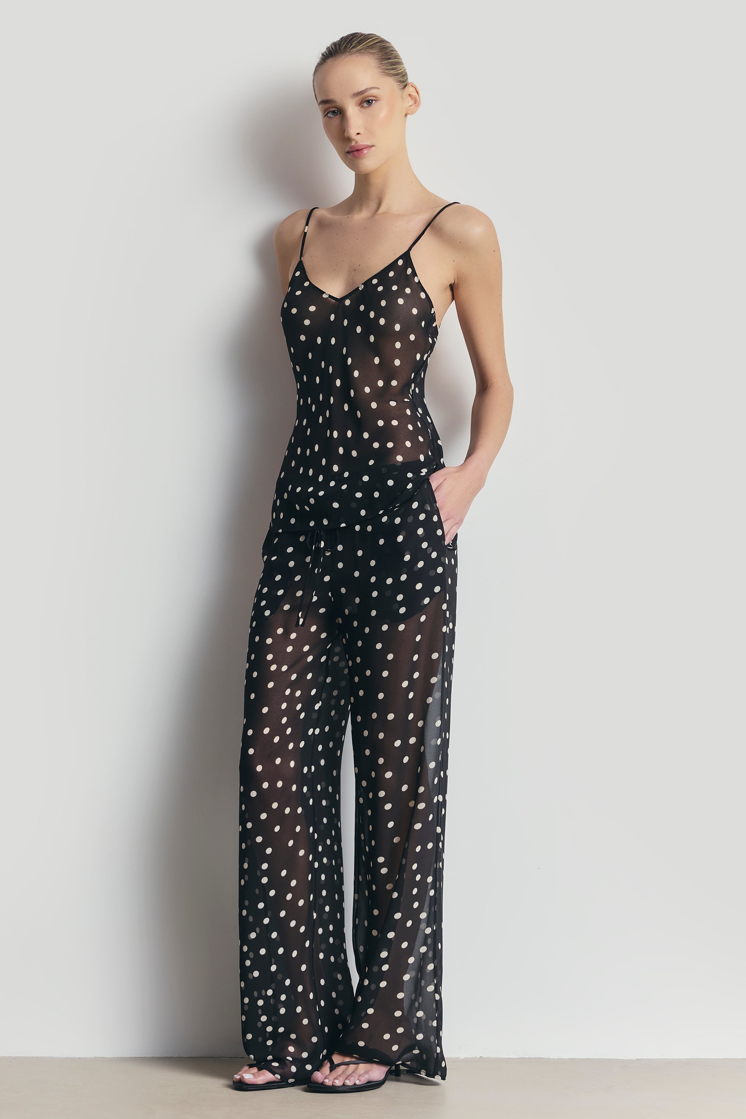 Chiffon V Neck Camisole Top -  Maxi Polka Dot
