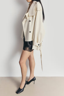 Cropped Funnel Neck Trench - Ecru